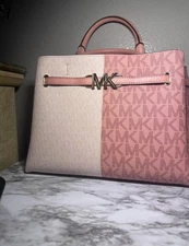 Michael Kors Mercer Large Logo and Saffiano Leather Accordion Satchel