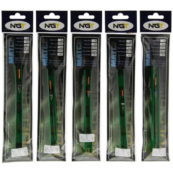 20 x NGT Whip Pole Fishing Rigs Float Ready Made 16 18 20 Barbless Hooks 4m