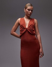 ASOS DESIGN Plunge Draped Twist Front Maxi Dress in Rust - US 10 / UK 14