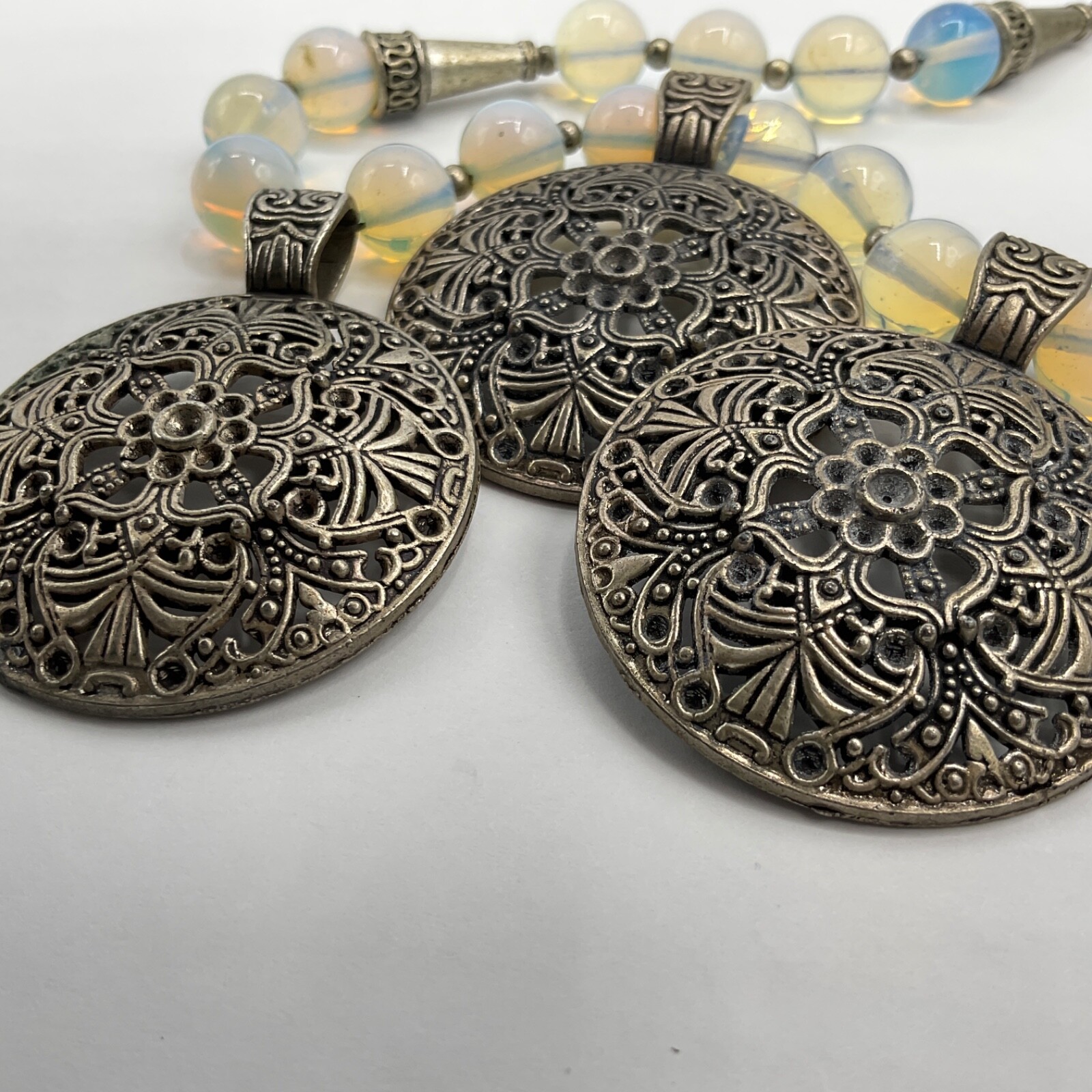 Statement Necklace Large Silver Tone Medallions O… - image 6