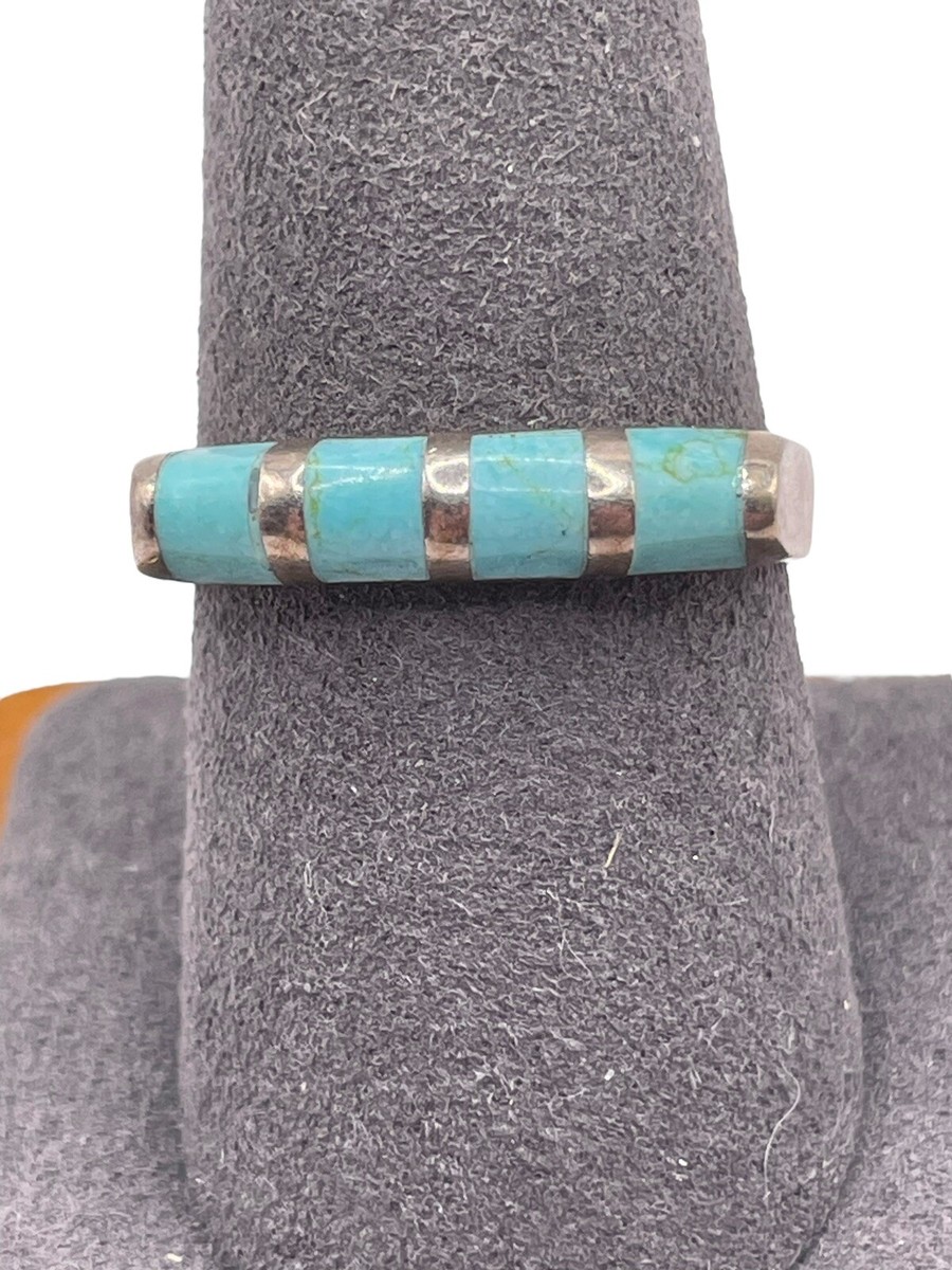 Sterling Silver 925 Southwestern Turquoise Inlay Ring Size Vintage Bar  Set