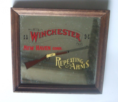 VTG Small Pub Mirror WINCHESTER REPEATING ARMS Rifles New Haven Kneipenspiegel