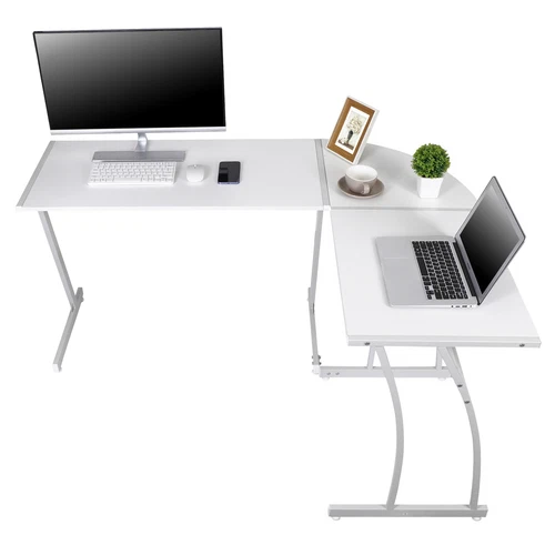 White/Brown/Black L-Shaped Computer Desk Gaming Table with Large Desktop Home  - Picture 19 of 25