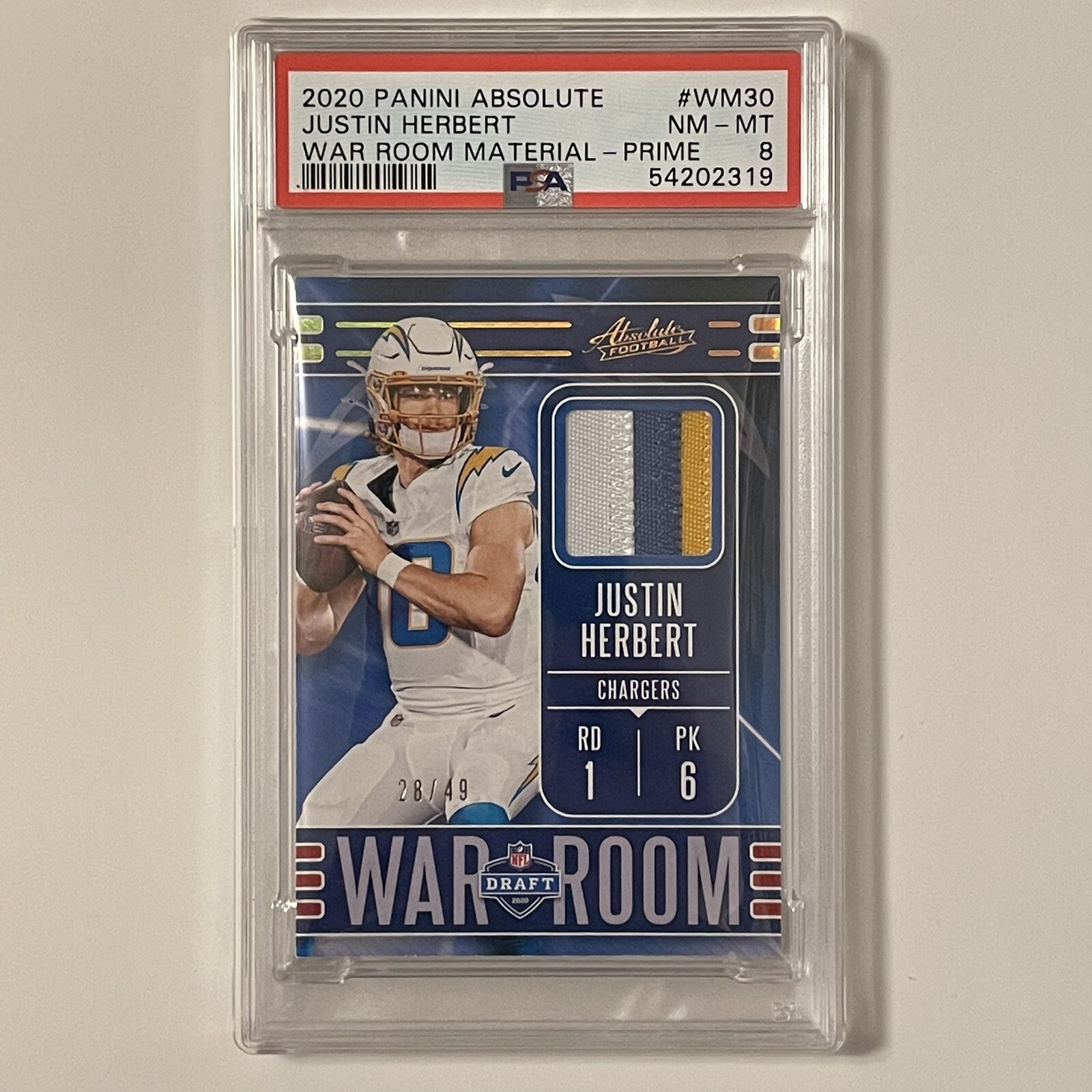 Justin Herbert Panini Absolute War Room Materials #WM30 Prime