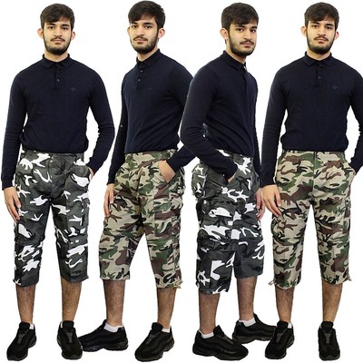 Mens Army Elasticated Waist Long 3/4 Shorts Military Cargo Combat Pants Camo Mens Army Elasticated Waist Long 3/4 Shorts Military Cargo Combat Pants Camo