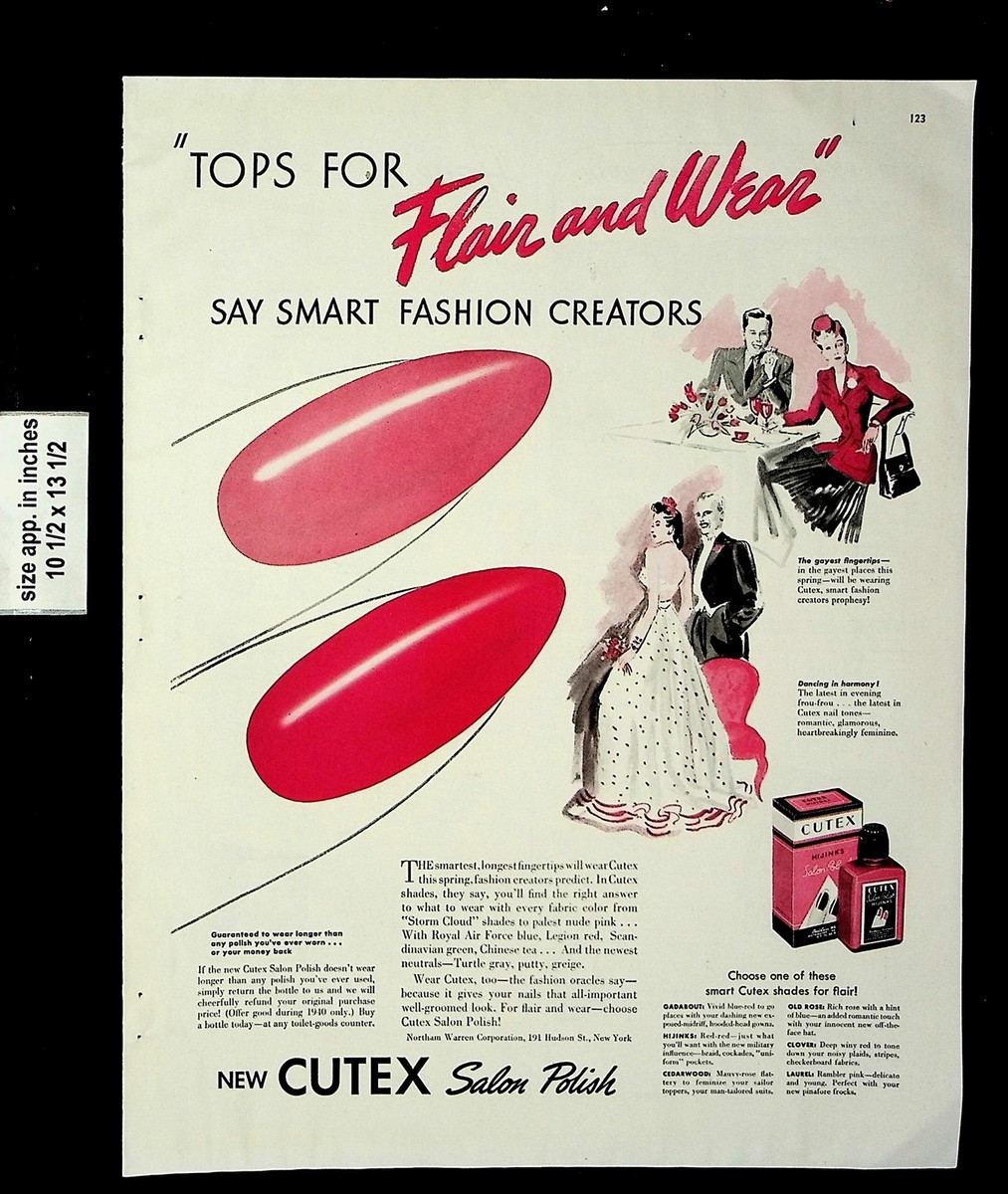1940 Flair and Wear Cutex Salon Nail Polish Vintage Print Ad 21131