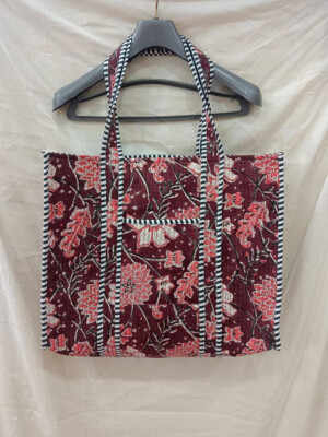 Quilted Women Tote Handbag Indian Cotton Hand Block Printed Shopping Carry Bags