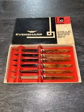 Vintage Eversharp Steak Knife Set of 6 Marbled Handles Nice Set! #BB