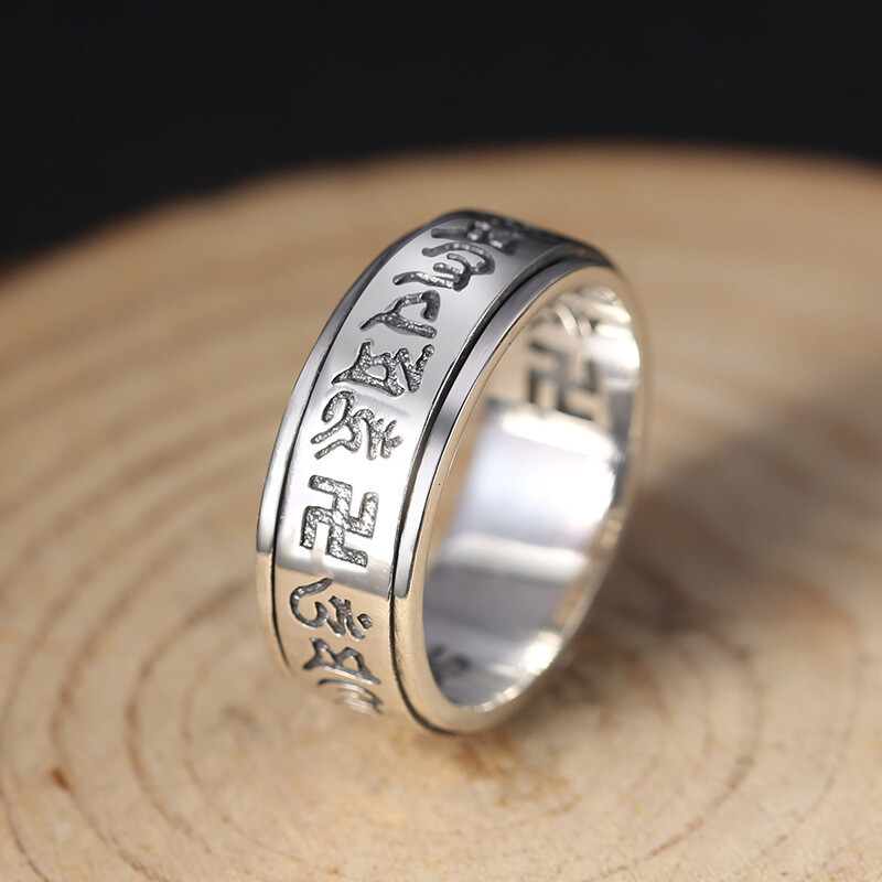 Pure Silver Ring For Men Six Mantra Rotationally Real Silver 925