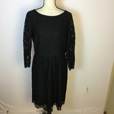 Ann Taylor Loft Dress Sz 10 Womans Black Lace Overlay 3/4 Sleeve Cocktail Career