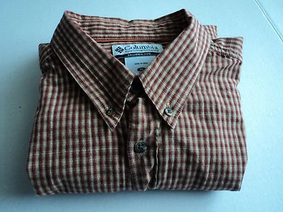 COLUMBIA XLARGE DARK BROWN WHITE REDISH PLAID BUTTON DOWN SHIRT 100% COTTON - Image 1 of 4