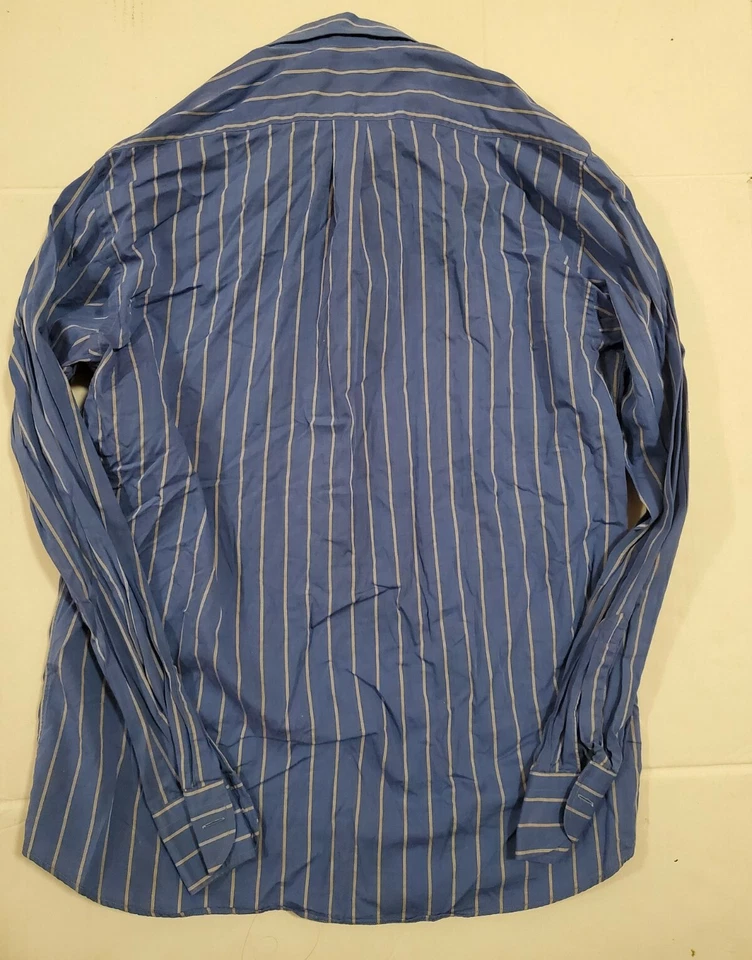 Camisa social masculina vintage ALFANI ITÁLIA tamanho 15,5 listra azul e cinza botão para cima G/S - Imagem 2 de 4