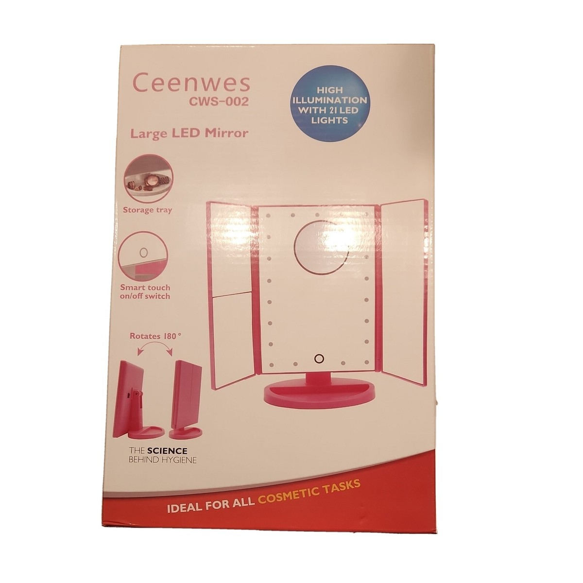 Ceenwes Makeup Mirror21 LED Lights. Touch Screen and 1x/2x Pink | eBay