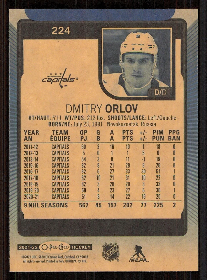 2021-22 O-Pee-Chee Blue #224 Dmitry Orlov - Image 2 of 2