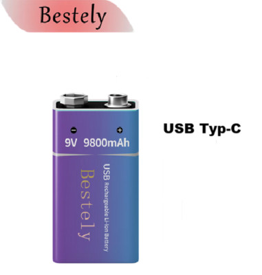  9V Block Li-ion Akku Rechargeable  9800mAh mit USB-C Buchse  