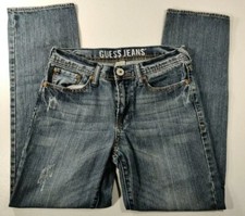 Guess Youth Jeans Straight Distressed Medium Wash Blue Size 12