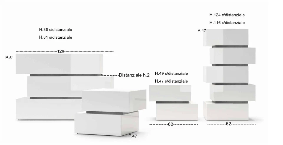 GRUPPO MODULARE A SBALZO COMO'/COMODINI/CINQUINO SISTEMA FRENANTE SOFT CLOSING* - Immagine 3 di 4