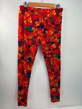 LuLaRoe Tall and Curvey Red Floral Leggings Womens Size One Size