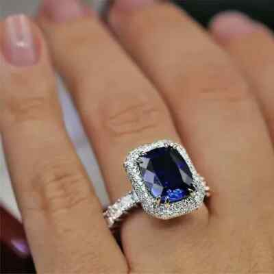 CT Cushion Cut Lab-Created Blue Sapphire Engagement Ring