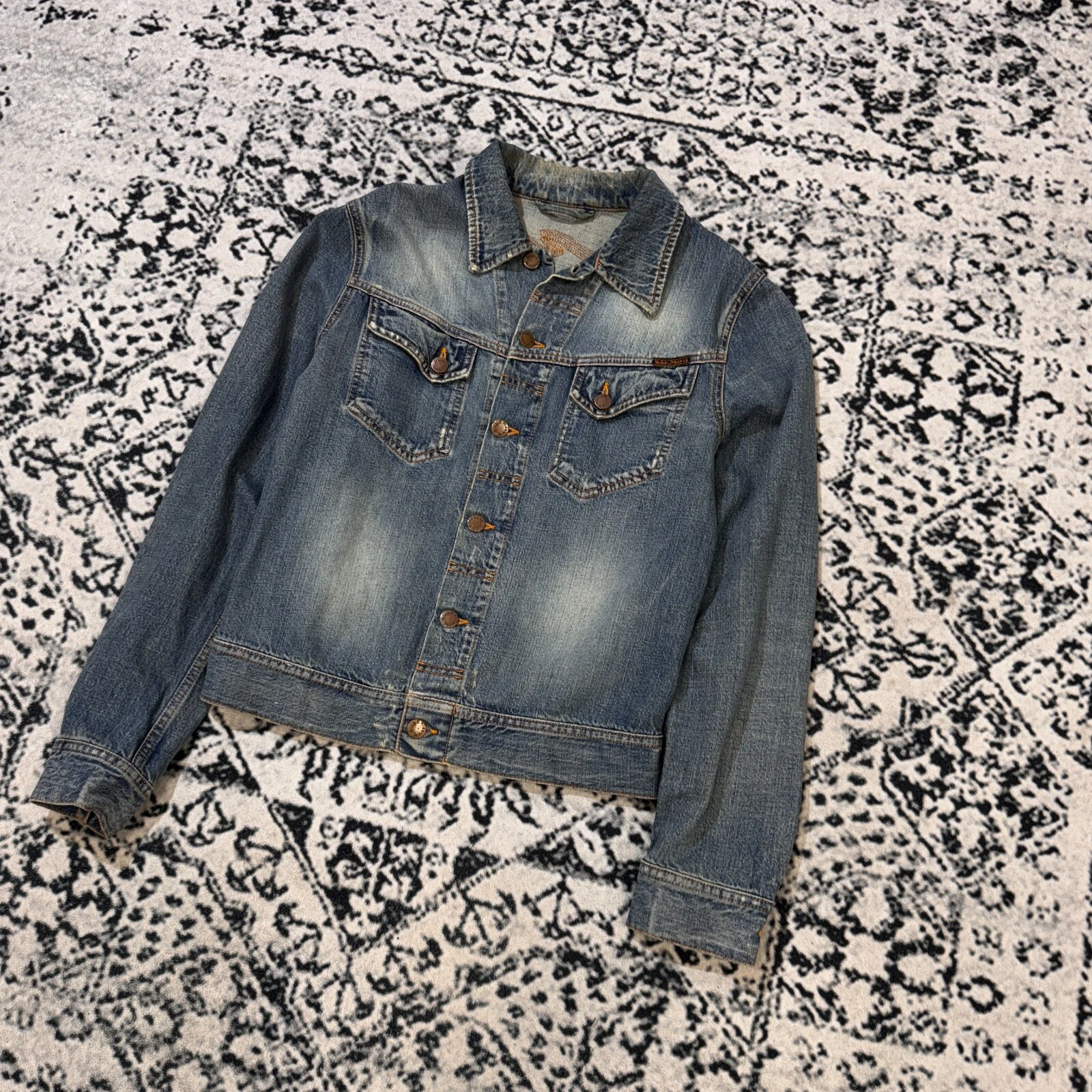 GUCCI Giacca camionista vintage Nudie Jeans donna blu cotone denim taglia S Y2K anni 90 moda