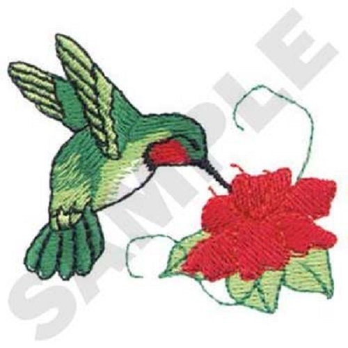 Hummingbird Feeding On A Flowering Wreath Embroidered Kitchen