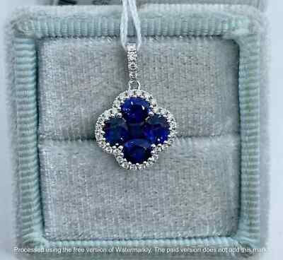 2Ct Oval Cut Lab-Created Blue Sapphire Clover Shape Pendant 14k White Gold Over