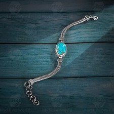 925 Sterling Silver Original Turquoise Stone Men's Bracelet