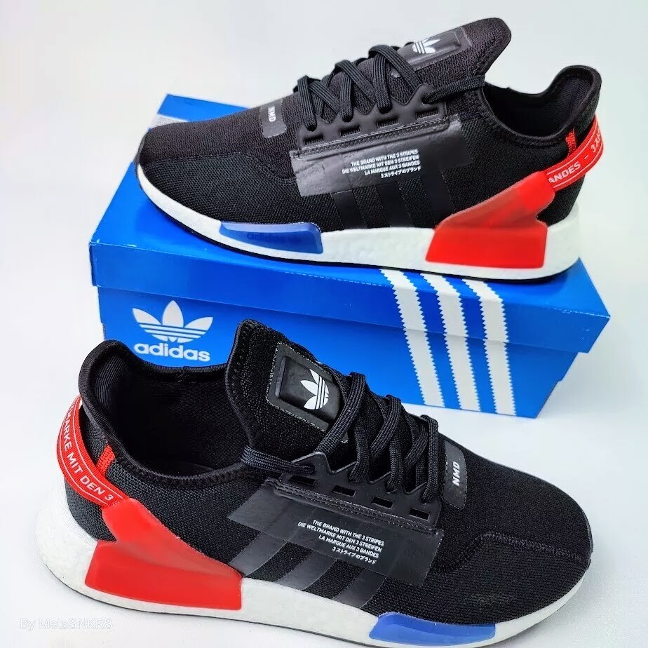 Adidas US 13 Mens Black White Red Blue Retro Rare Lifestyle NMD R1 V2 GY6162 NIB