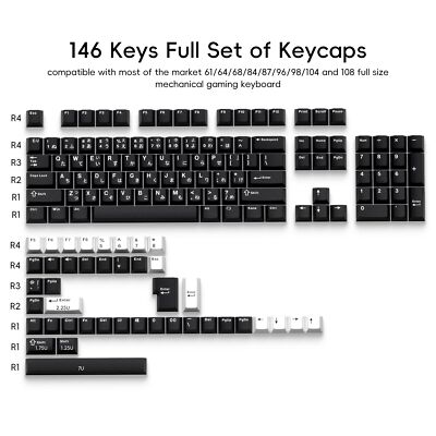 PROFESSIONALCPNHOODIESETUP BLACK × WHITE XVX Black Japanese Keycaps Double Shot PBT Keycap Set 146 Keys
