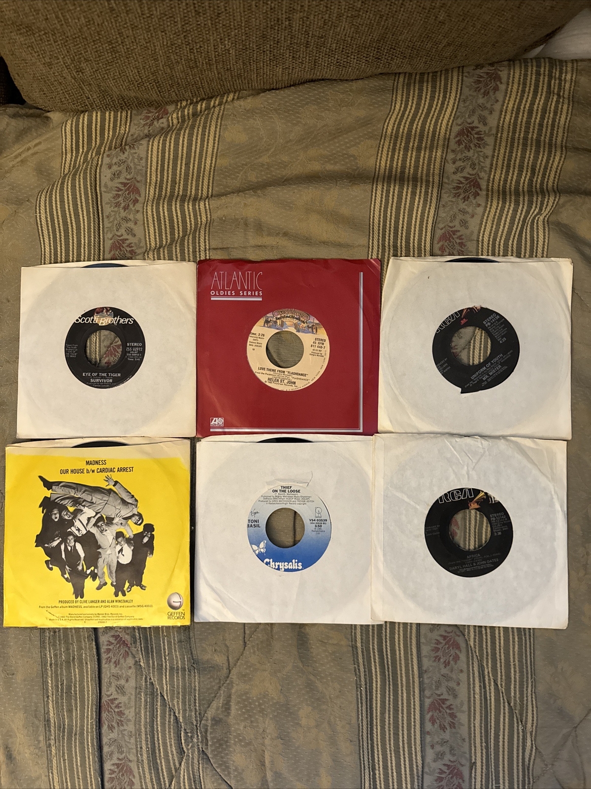 Lot of 6 7" 45 RPM Mr Mister Toni Basil Survivor Flashdance Hall Oates Madness