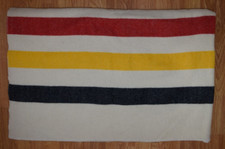 FARIBO Faribault Woolen Mill Co. Cream Black Yellow Red Stripe Blanket 66" x 84"