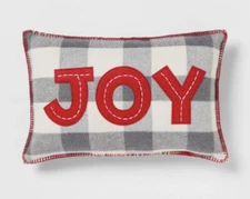 JOY Brushed Appliqued Flannel Lumbar Throw Pillow 18 x 12 Red, Home Decor, New