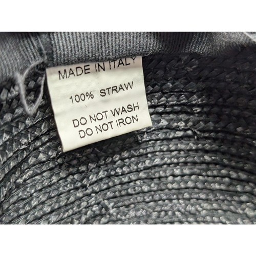 Mazzanti 100% Straw Wide Brim Summer Hat Black Made In Italy Bow One Size - Picture 5 of 6