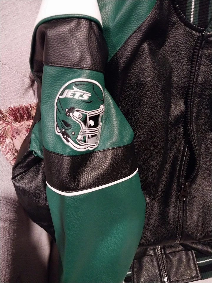 Chaqueta Universitaria Ny Jets Imitación Cuero De G111 Nueva Sin Etiquetas Foto 2 de 4