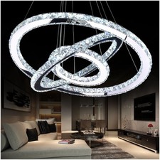 Modern K9 Crystal 3 Rings Chandelier LED Ceiling Lights Pendant Fixture Light UK