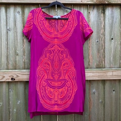 Amanda Uprichard 100% Silk Mini Dress Size M Pink Orange Mandala