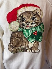 Ugly Christmas Sweater Medium Painted Cats Cat Lady Pullover Sweatshirt Vintage