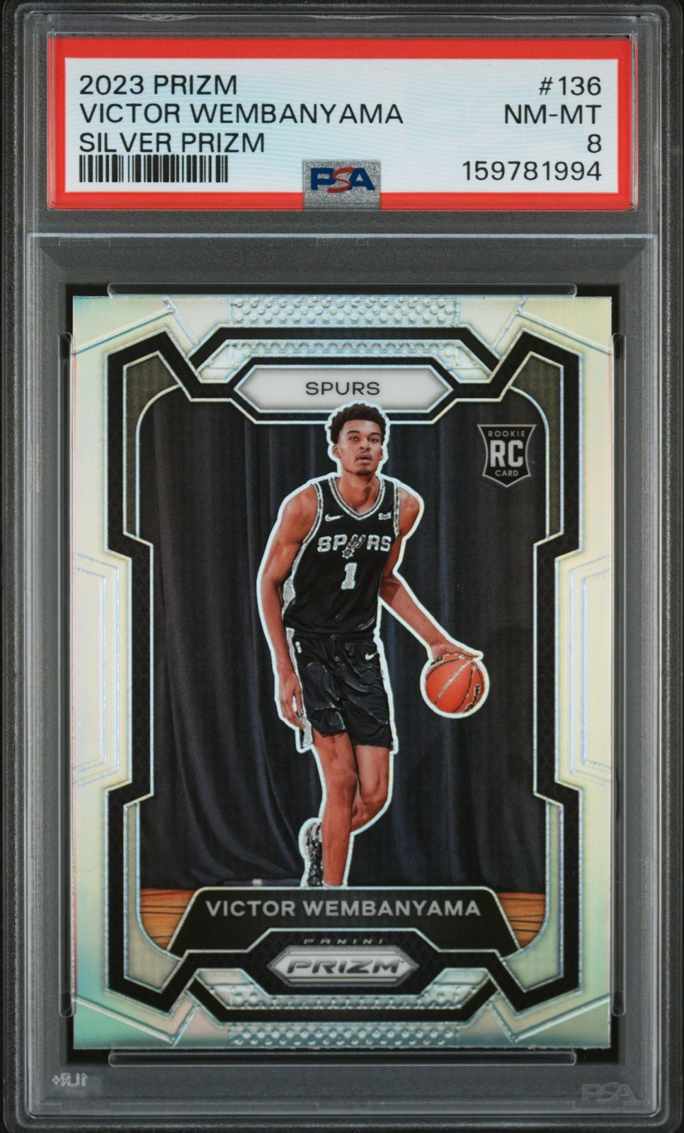 2023 PANINI PRIZM SILVER PRIZM #136 VICTOR WEMBANYAMA ROOKIE RC PSA 8