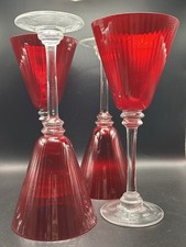 Vintage Pier 1 Set Of 4 Ruby Red Fluted Ribbed Wine Goblets 12 Oz Glasses