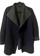 Ann Taylor Women's Blue and GreyWool blend Wrap Warm Open Front Cardigan Sz M