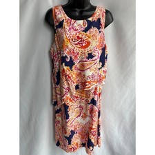 J Jill Colorful Paisley Print Layered Sleeveless Shift Dress Size M Classy Boho