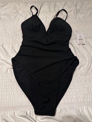 Time & Tru Mesh Inset Black One Piece Swimsuit High Cheeky Women s Size XS NWT 
