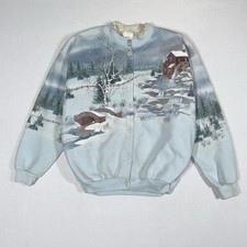 Vintage Artisan Sunschein Cardigan Sweatshirt Medium Mill House Snow USA Made