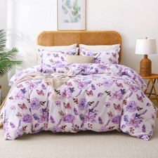 Duvet Cover Size, 3 PCE Flower Butterfly Queen Purple Flower and Butterfly