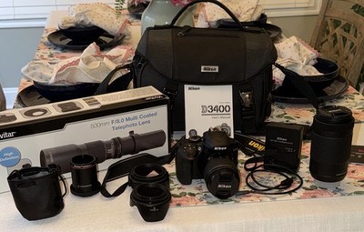 NIKON D3400 DSLR - 2180 Shutter Count, 18-55mm 70-300mm, Vivitar 500mm Kit
