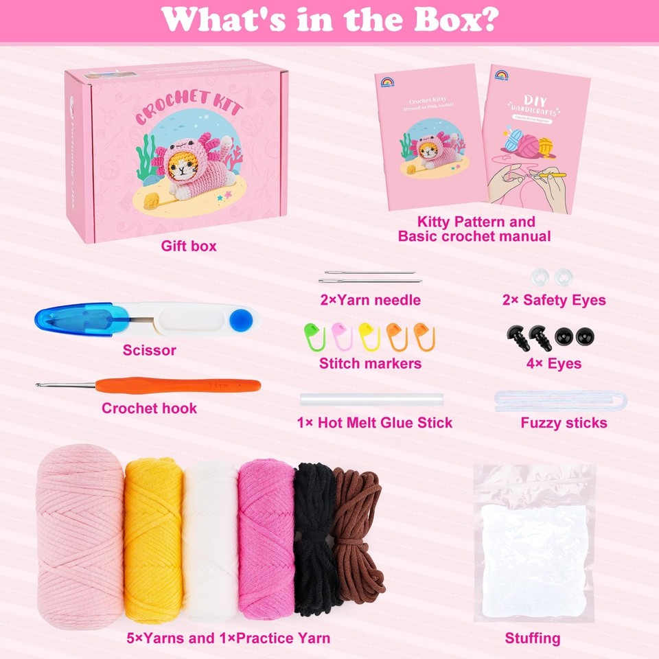 Crochet Kit for Beginners, Cat Dress in Axolotl Crochet Kit, Complete ...