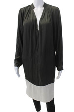 Ulla Johnson Womens Textured Long Sleeve V-neck Tunic Blouse Gray Size L