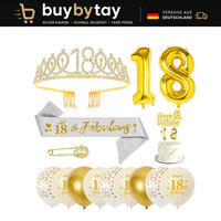 18. Geburtstag SchäRpe Krone Tiara Zahlen Luftballons Konfetti Tortendeko