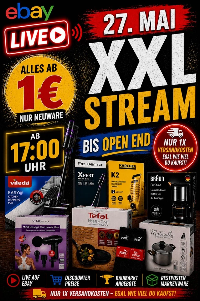 XXL Discounter Baumarkt Restposten Stream 17 Uhr - Open End Mittwoch 27.Mai