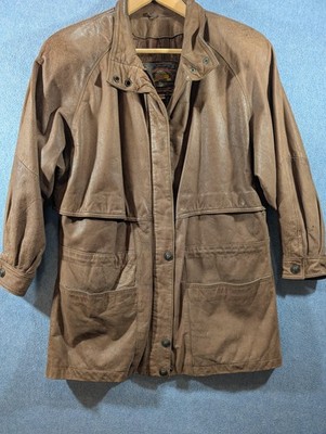 Vintage Adventure Bound Leather Coat Mens Medium Brown Overcoat Wilsons 90s